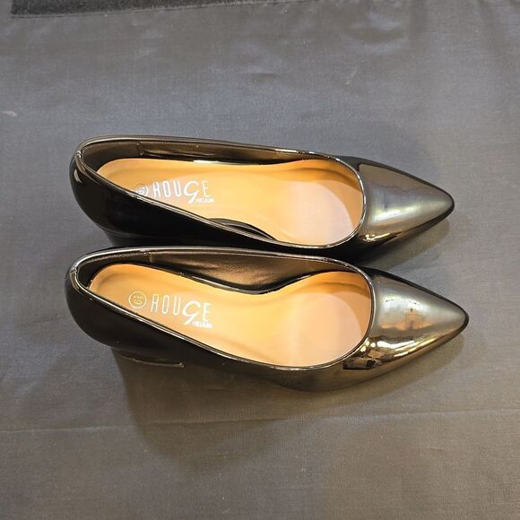 BRAND NEW ROUGE HELIUM POINTED TOE GLOSSY BLOCK-HEEL SLIP-ON PUMP - Picture 11 of 15